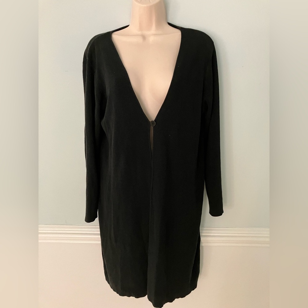 Précis Petite cotton cardigan sweater coat Lagenlook simple black minimalist M
